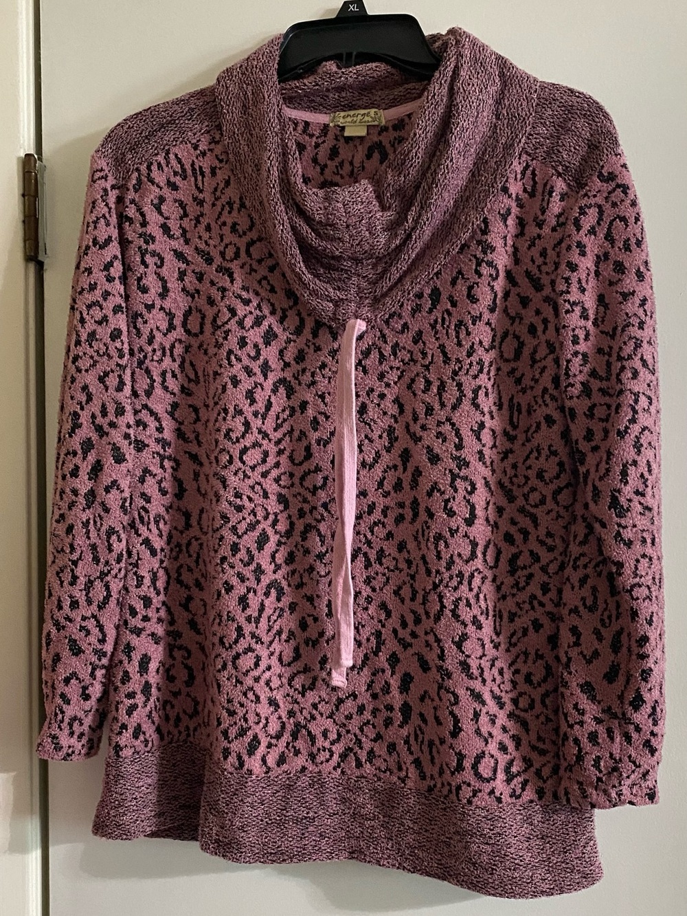 ENERGE Cozy Pink Leopard Print Cowl Neck Sweater